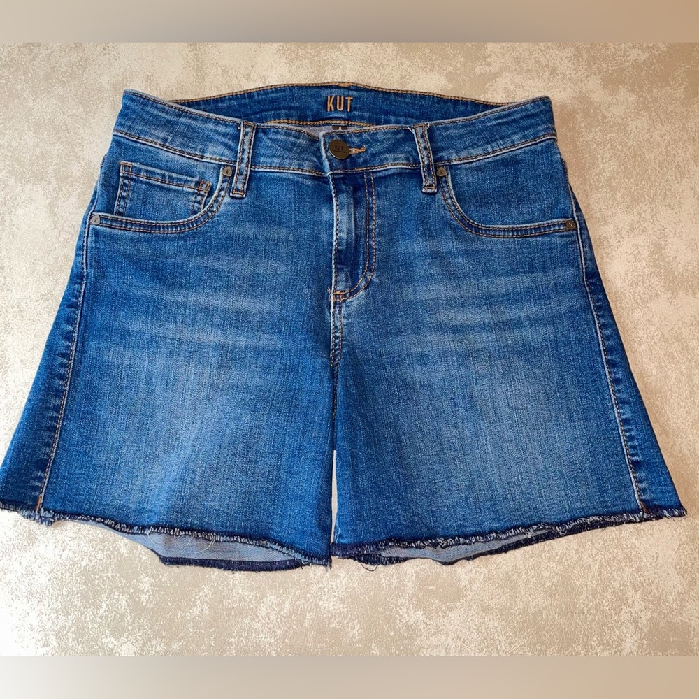 Kut from the Kloth Blue Jean Shorts with Frayed Hem